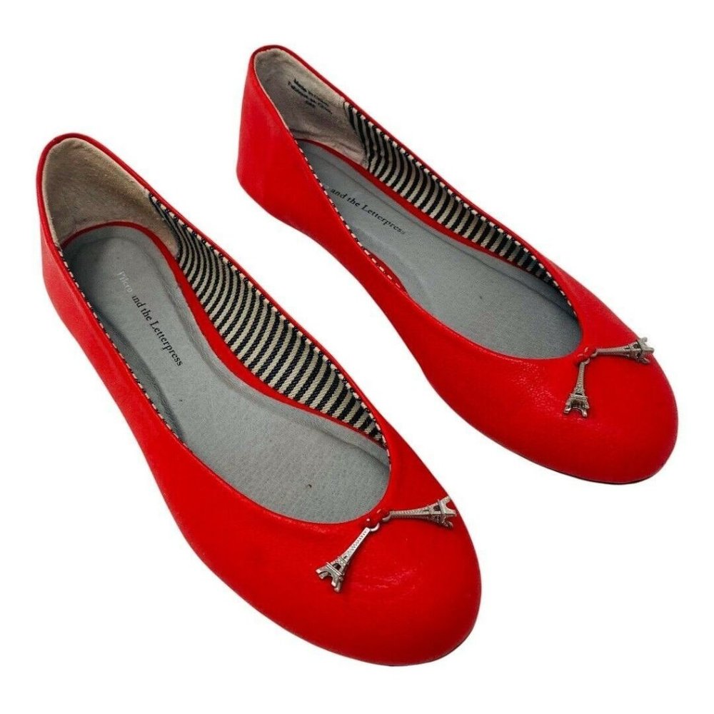 Anthropologie Pilcro Paris Eiffel Tower Red Ballet Flats 6 France Round …